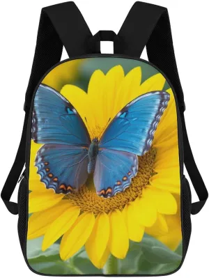 Casual Backpack for Men Women Waterproof Lightweight Daypack Travel Laptop Bag Sunflower Blue Butterfly