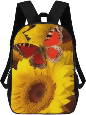 Casual Backpack for Men Women Waterproof Lightweight Daypack Travel Laptop Bag Yellow Sunflowers with Red Butterfly