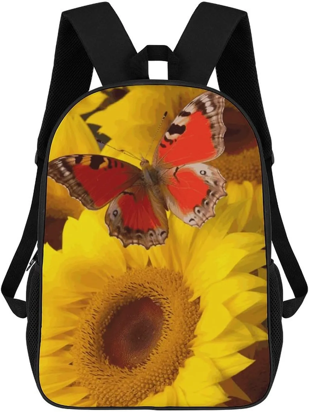 Casual Backpack for Men Women Waterproof Lightweight Daypack Travel Laptop Bag Yellow Sunflowers with Red Butterfly