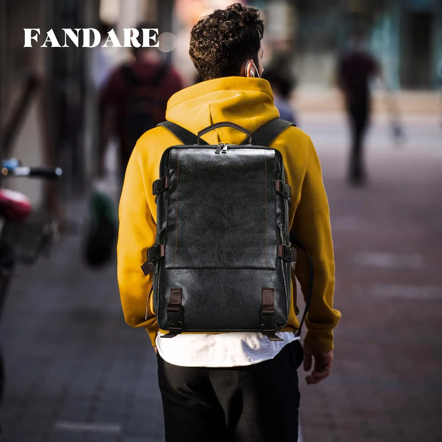 Casual Business Backpack PU Leather Backpack Travel Rucksack Work Bag Waterproof College Rucksack Work Stylish Bookbag for Men & Women Black