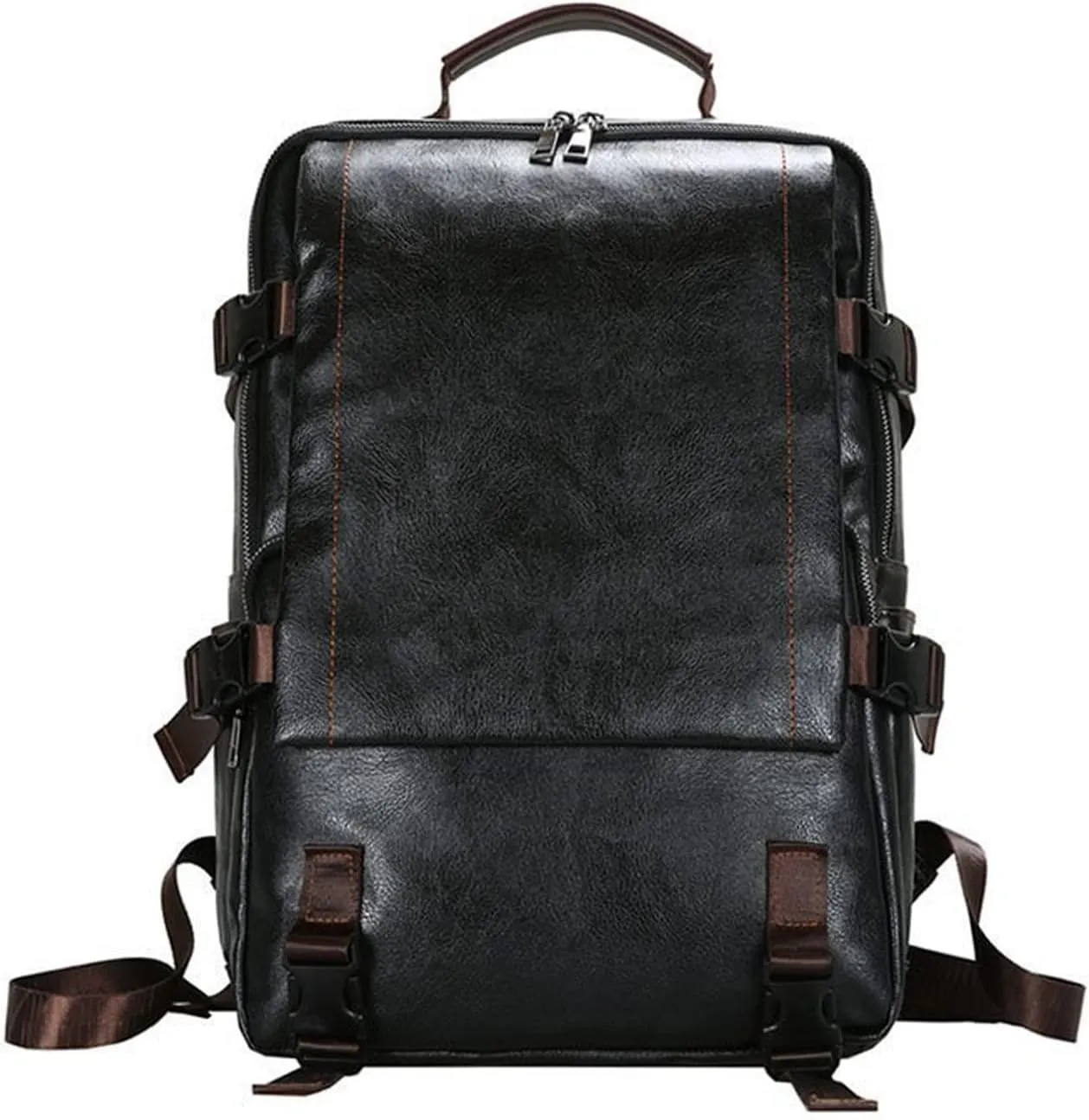 Casual Business Backpack PU Leather Backpack Travel Rucksack Work Bag Waterproof College Rucksack Work Stylish Bookbag for Men & Women Black