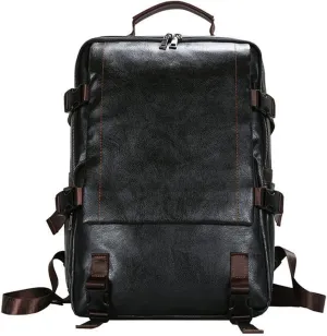 Casual Business Backpack PU Leather Backpack Travel Rucksack Work Bag Waterproof College Rucksack Work Stylish Bookbag for Men & Women Black