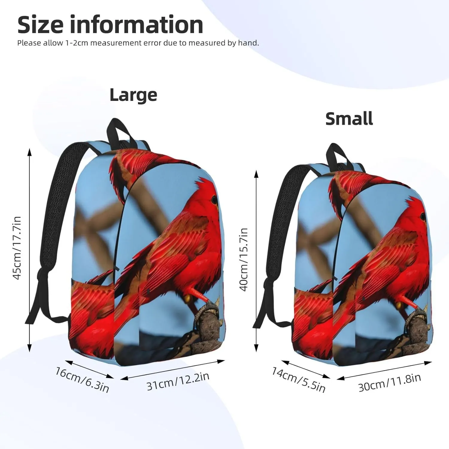 Casual Canvas Backpack, Laptop Rucksack,Shoulder Travel Camping Hiking Backpacks for Men Women-beautiful red Bird