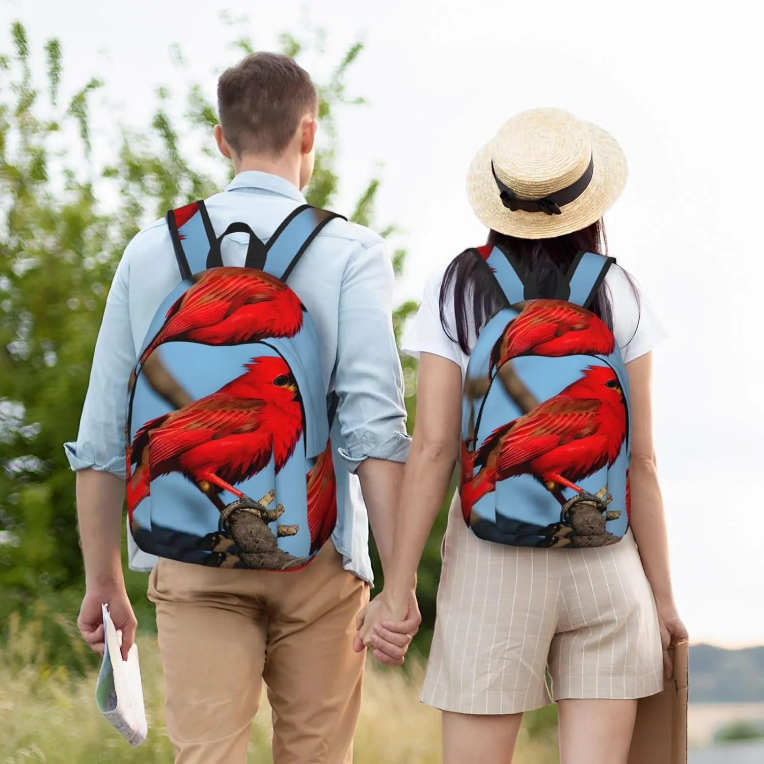 Casual Canvas Backpack, Laptop Rucksack,Shoulder Travel Camping Hiking Backpacks for Men Women-beautiful red Bird