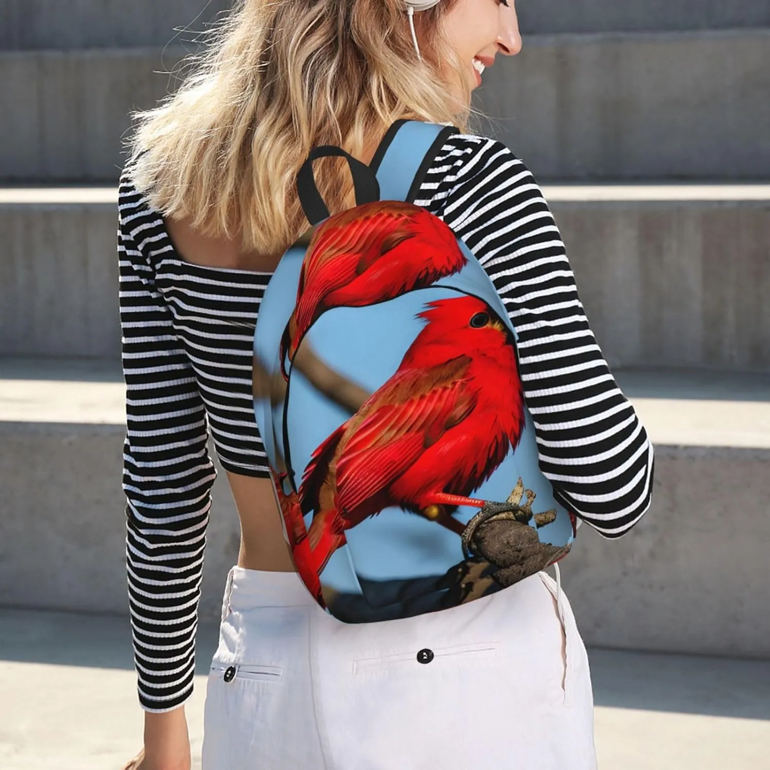 Casual Canvas Backpack, Laptop Rucksack,Shoulder Travel Camping Hiking Backpacks for Men Women-beautiful red Bird
