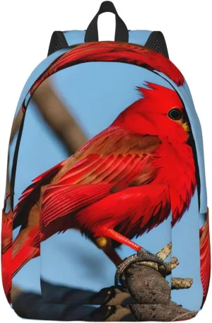 Casual Canvas Backpack, Laptop Rucksack,Shoulder Travel Camping Hiking Backpacks for Men Women-beautiful red Bird
