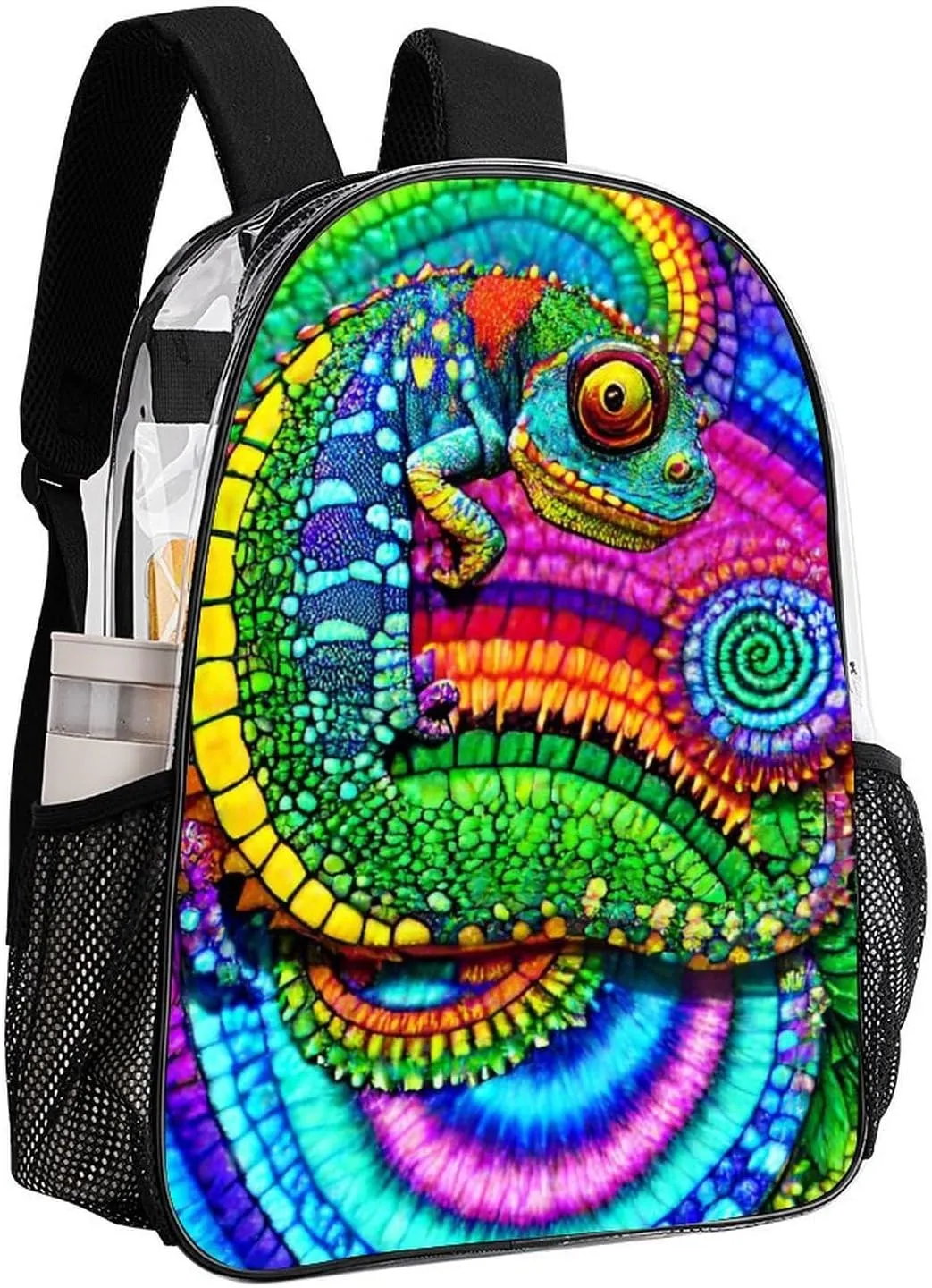 Casual Daypack Multipurpose Anti-Theft Large Capacity Carry On Bag - Psychedelic Rainbow Chameleon Art Casual Daypack Climbing Shoulder Transparent Bag
