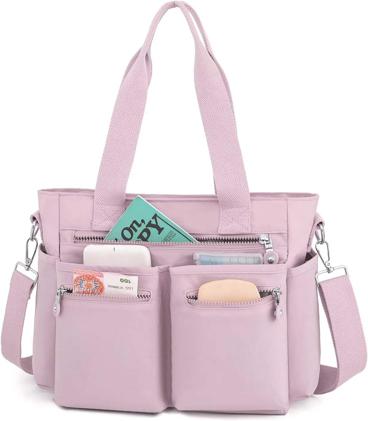 Casual Tote Bag for Women with Multiple Pockets Nylon Crossbody Shoulder Bag Everything Bag Handbag for Work Travel Out