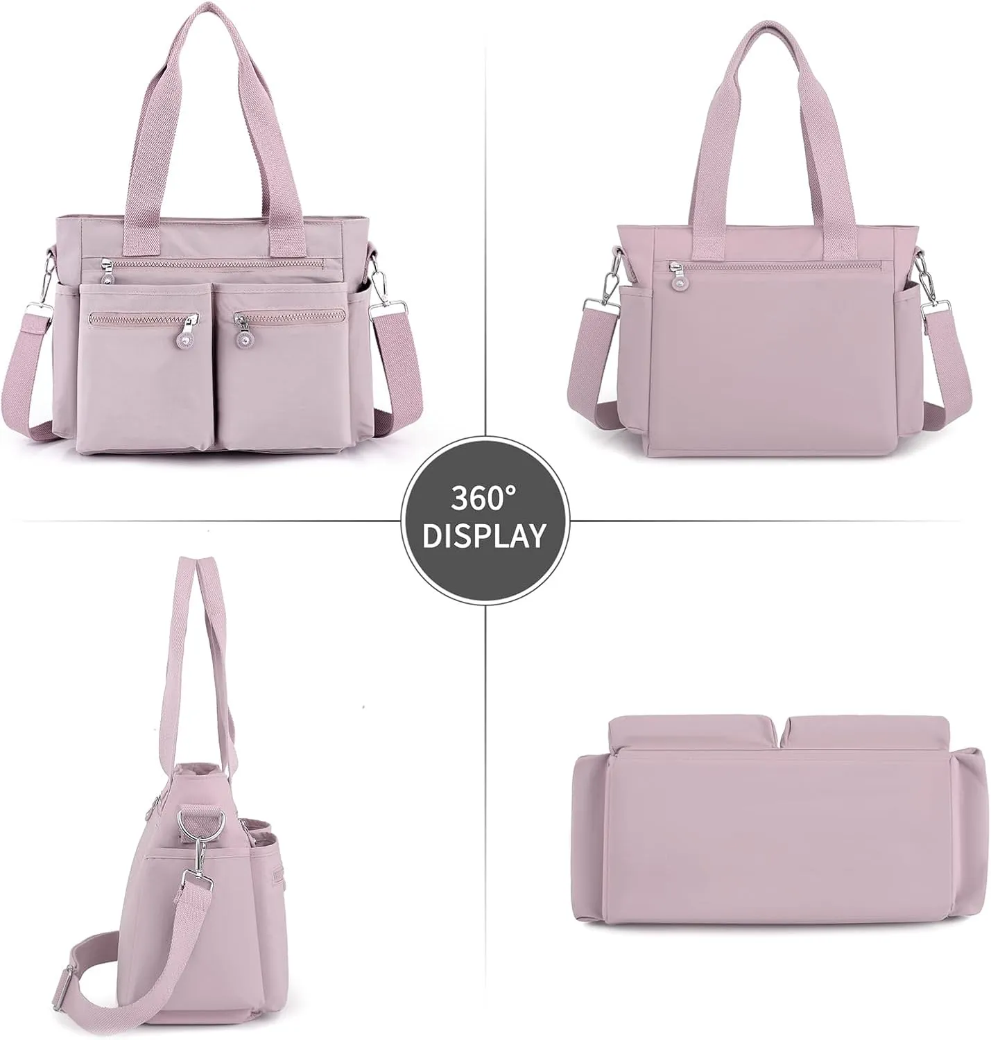 Casual Tote Bag for Women with Multiple Pockets Nylon Crossbody Shoulder Bag Everything Bag Handbag for Work Travel Out