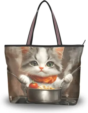 Cat Chief Cute Tote Bag for Women Durable Designer Handbag with Zipper for Daily Use Travel L