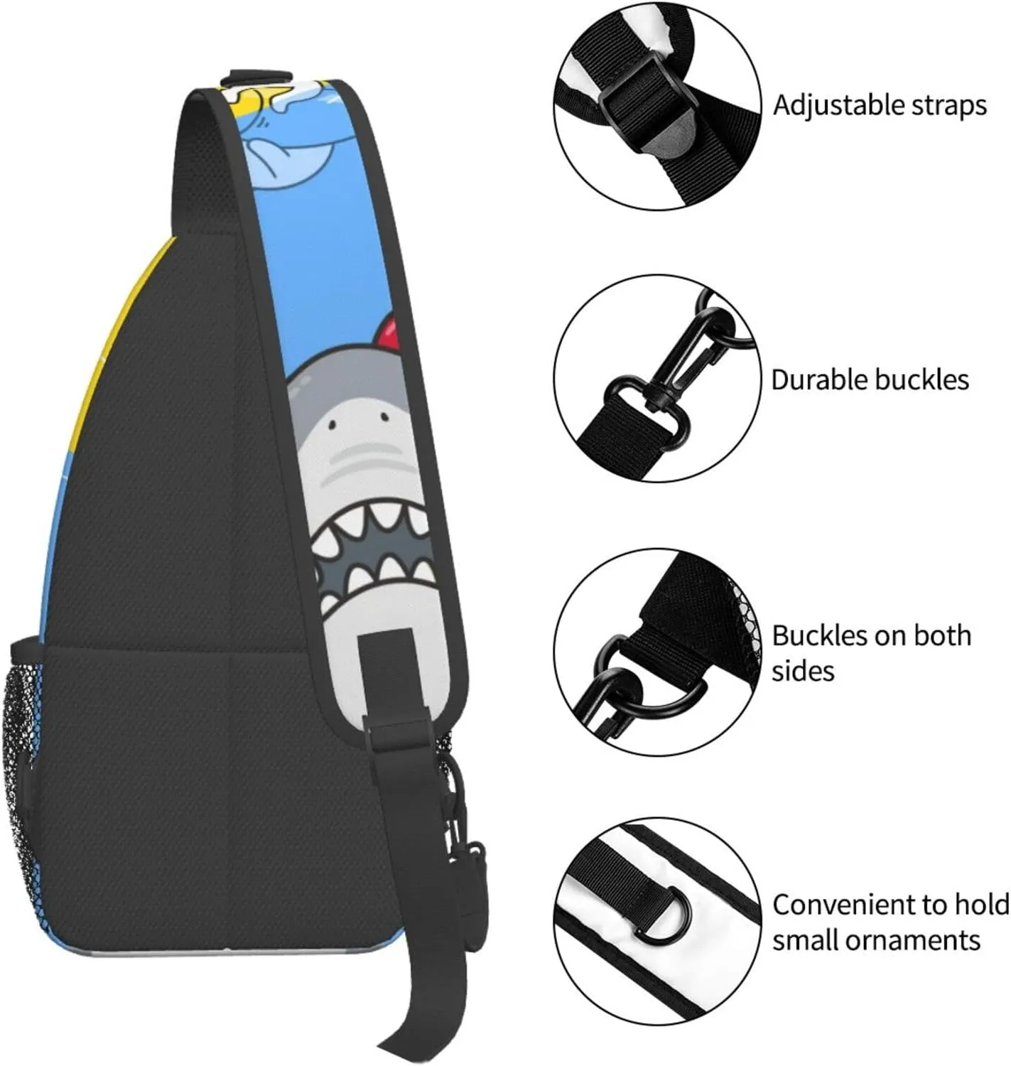Cat Cute Sea Shark Sling Bag Crossbody Backpack for Women Men Hiking Travel Over the Shoulder Bag Pouch Small Daypack Casual One Strap Pack Lightweight Cross Chest Bag Purse Outdoor Cycling