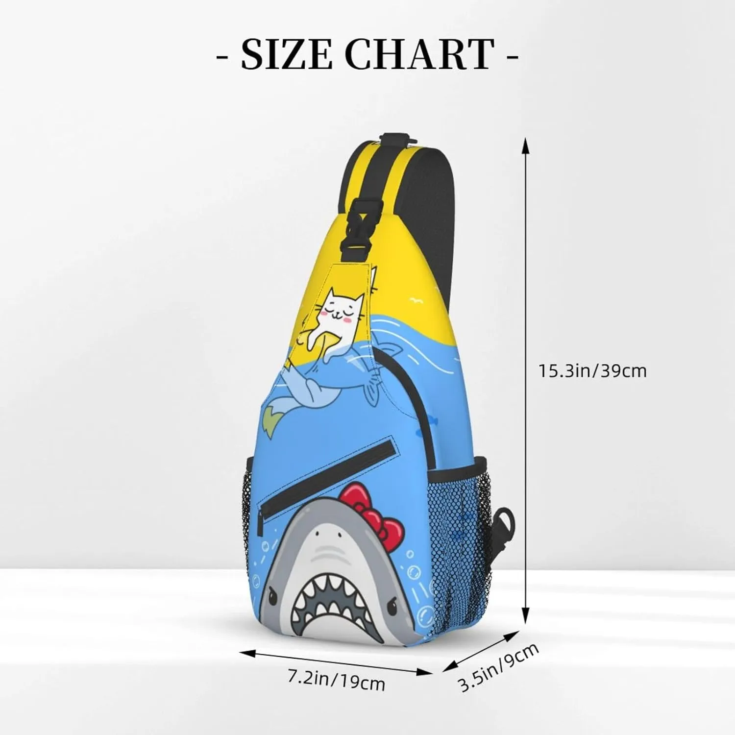Cat Cute Sea Shark Sling Bag Crossbody Backpack for Women Men Hiking Travel Over the Shoulder Bag Pouch Small Daypack Casual One Strap Pack Lightweight Cross Chest Bag Purse Outdoor Cycling