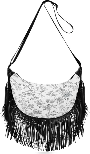 CEBUGI Women's Fringe Crossbody Tassel Purse Vintage Floral Hobo Shoulder Bags Crossbody Handbag with Adjustable Shoulder Straps