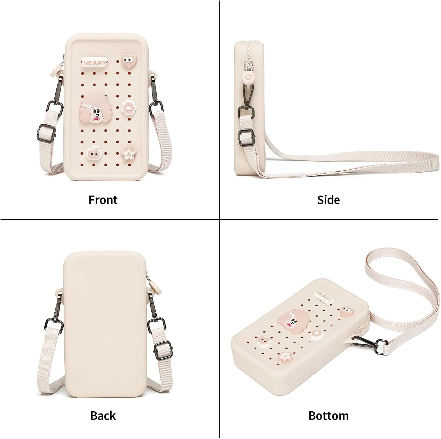Cell Phone Purse Crossbody Bag for Women with Holes Design for Shoe Charms, Small Crossbody Phone Bag with Adjustable Strap, Soft Silicone Durable & Lightweight for Daily Use