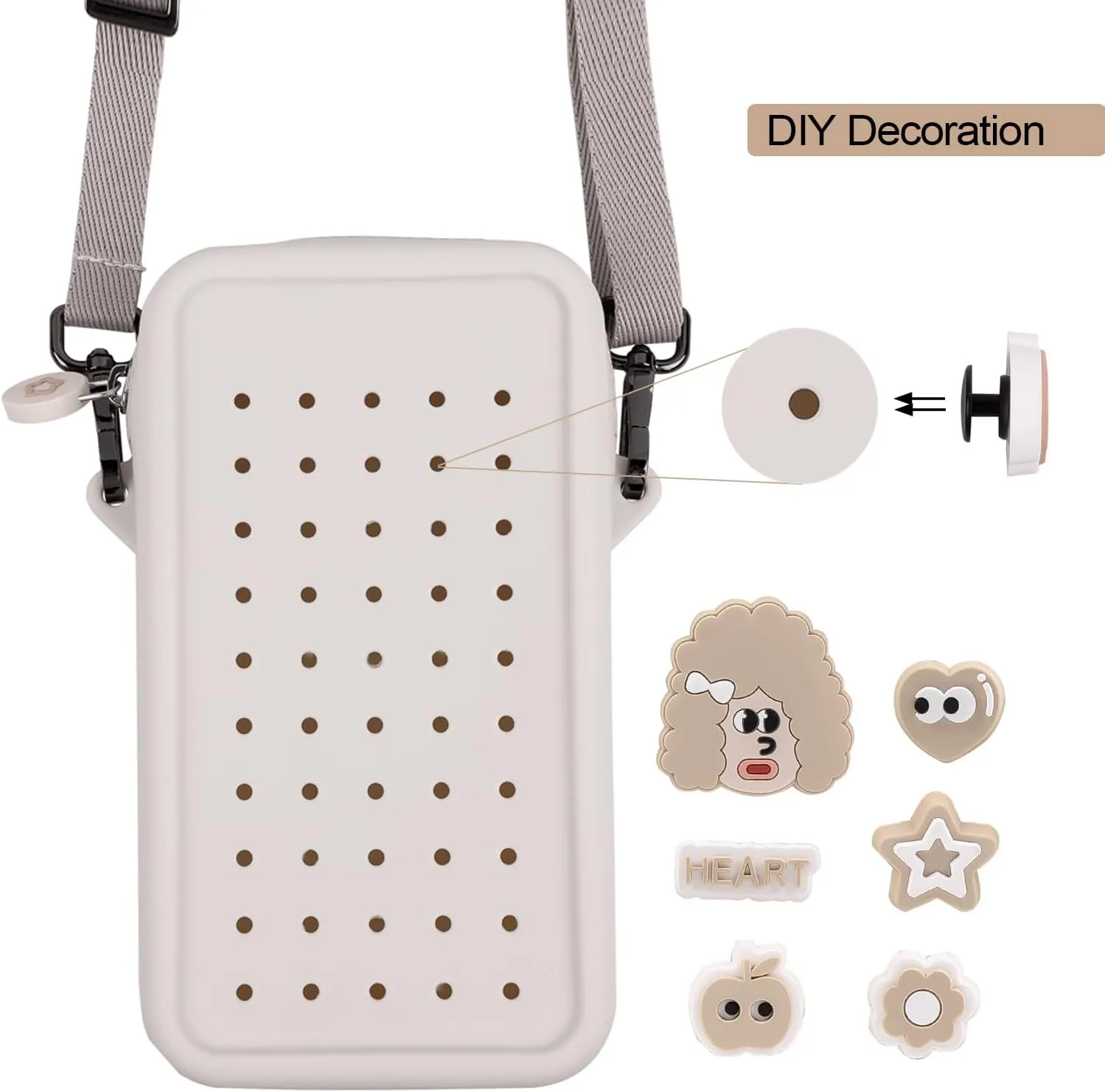 Cell Phone Purse Crossbody Bag for Women with Holes Design for Shoe Charms, Small Crossbody Phone Bag with Adjustable Strap, Soft Silicone Durable & Lightweight for Daily Use