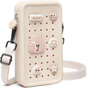 Cell Phone Purse Crossbody Bag for Women with Holes Design for Shoe Charms, Small Crossbody Phone Bag with Adjustable Strap, Soft Silicone Durable & Lightweight for Daily Use