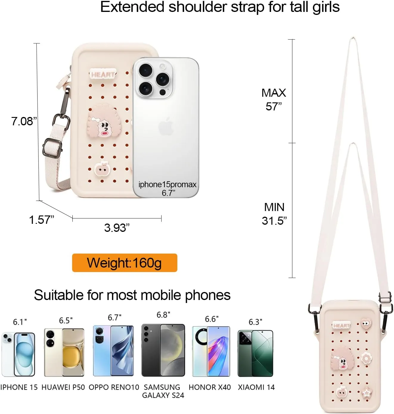 Cell Phone Purse Crossbody Bag for Women with Holes Design for Shoe Charms, Small Crossbody Phone Bag with Adjustable Strap, Soft Silicone Durable & Lightweight for Daily Use