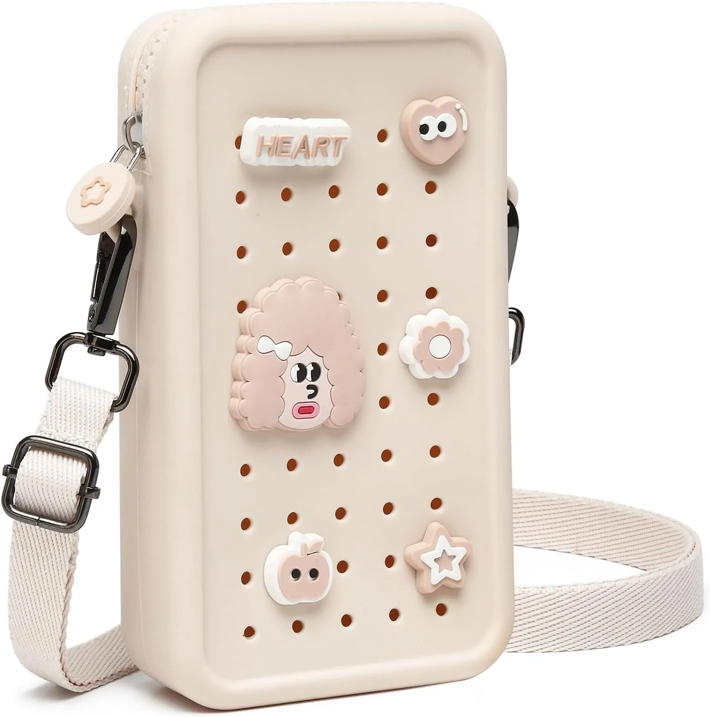 Cell Phone Purse Crossbody Bag for Women with Holes Design for Shoe Charms, Small Crossbody Phone Bag with Adjustable Strap, Soft Silicone Durable & Lightweight for Daily Use