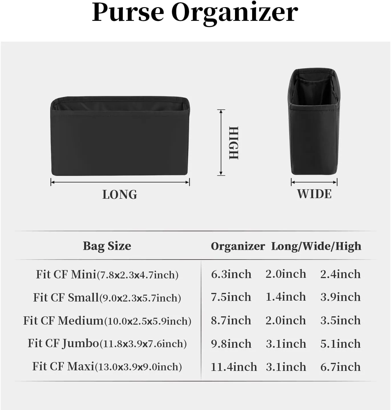 CF Bag Divider Organizer, Medium Tote Bag Organizer Insert Compatible with Chanel Classic Flap, Multiple Pockets Inner Bag for Women bags (Black, Chanel CF Medium)