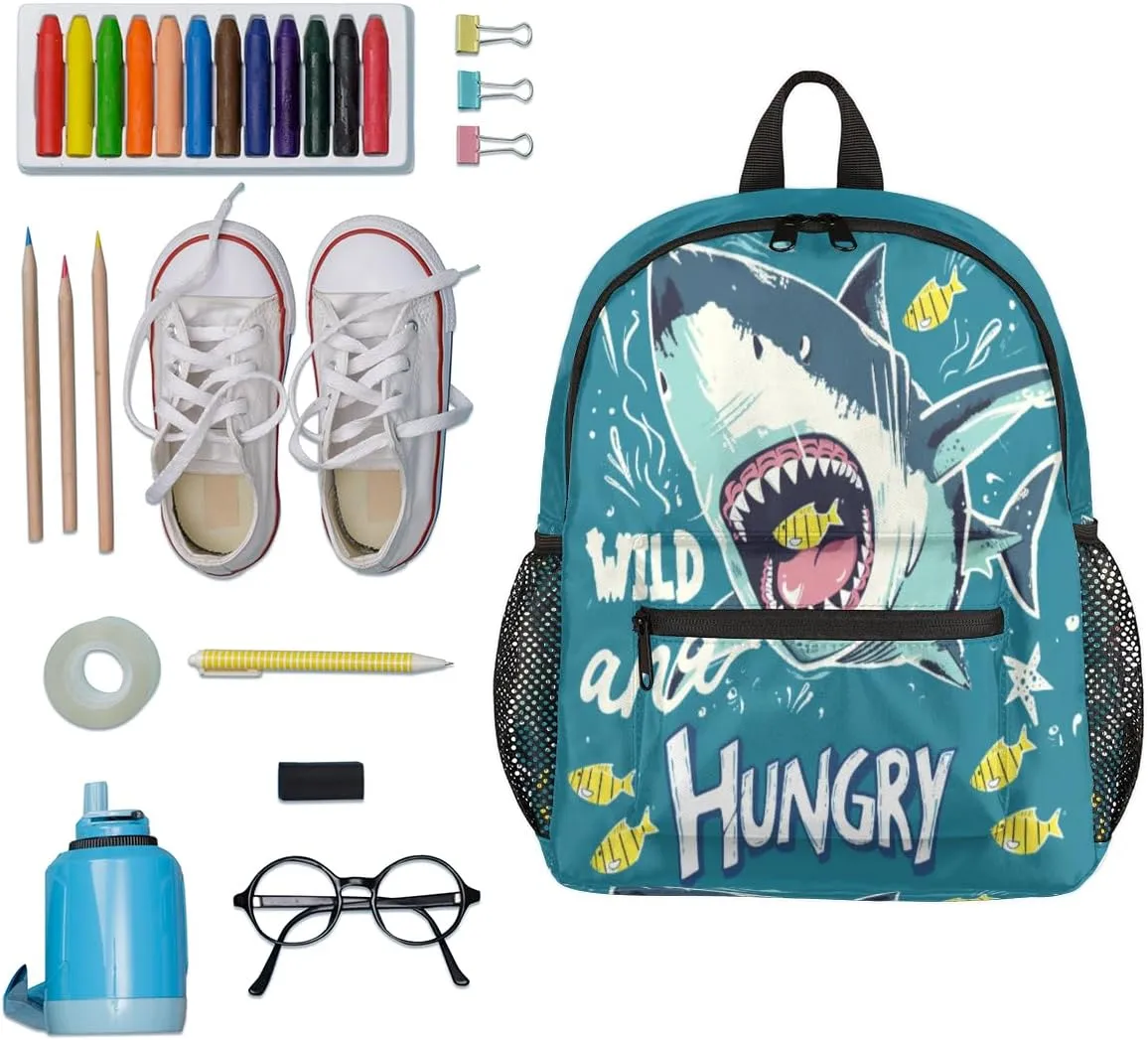 cfpolar Ocean Hungry Shark Kids Backpacks for Boys Girls, Cute Toddler Backpack Preschool Kindergarten Elementary School Backpack Lightweight Mini Shoulder Bookbag Casual Daypack with Chest Strap
