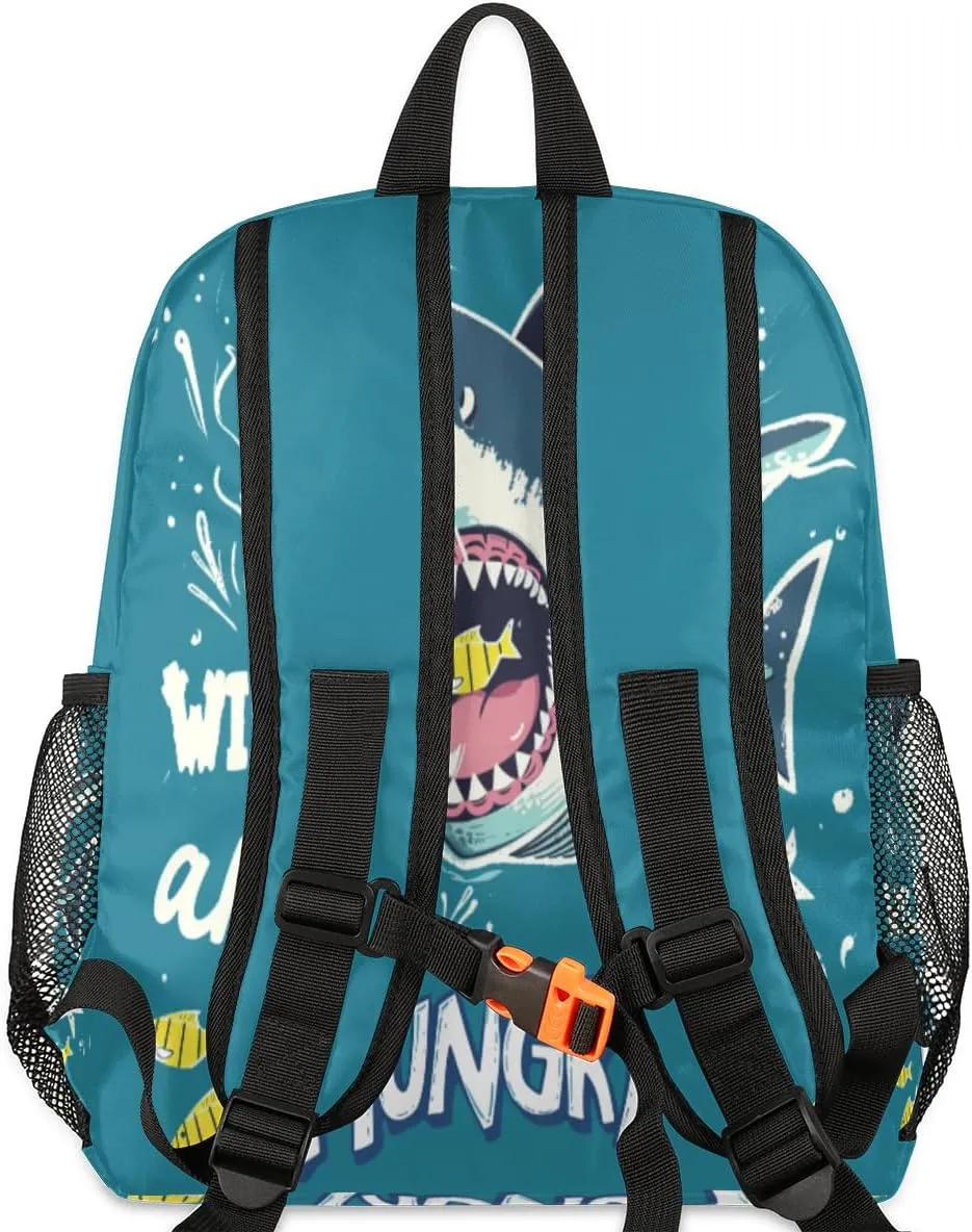 cfpolar Ocean Hungry Shark Kids Backpacks for Boys Girls, Cute Toddler Backpack Preschool Kindergarten Elementary School Backpack Lightweight Mini Shoulder Bookbag Casual Daypack with Chest Strap