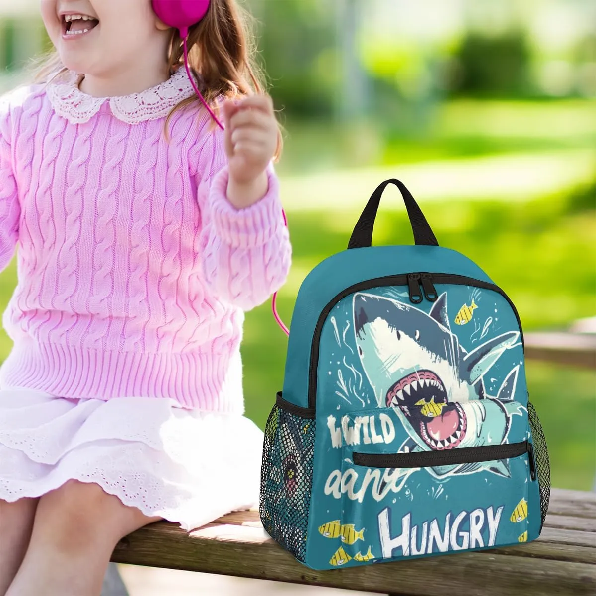 cfpolar Ocean Hungry Shark Kids Backpacks for Boys Girls, Cute Toddler Backpack Preschool Kindergarten Elementary School Backpack Lightweight Mini Shoulder Bookbag Casual Daypack with Chest Strap