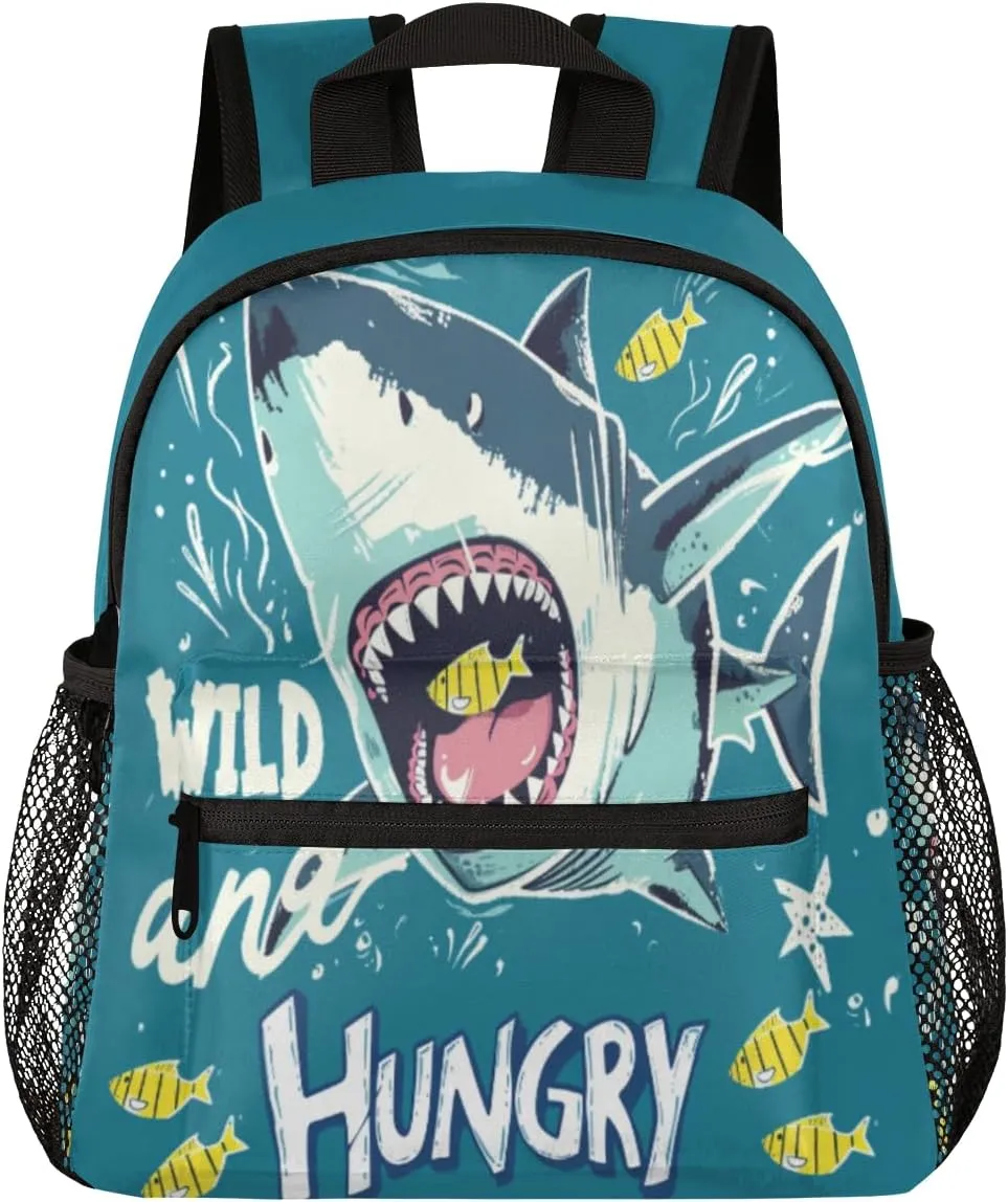 cfpolar Ocean Hungry Shark Kids Backpacks for Boys Girls, Cute Toddler Backpack Preschool Kindergarten Elementary School Backpack Lightweight Mini Shoulder Bookbag Casual Daypack with Chest Strap