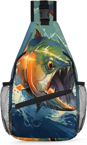 cfpolar Orange Tuna Fish Sling Bag for Women Men, Lightweight Crossbody Sling Backpack Shoulder Pack Multipurpose Chest Bag for Travel Hiking Gym Cycling