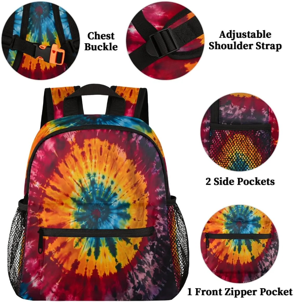 cfpolar Tie Dye Pattern Kids Backpacks for Boys Girls, Cute Toddler Backpack Preschool Kindergarten Elementary School Backpack Lightweight Mini Shoulder Bookbag Casual Daypack with Chest Strap