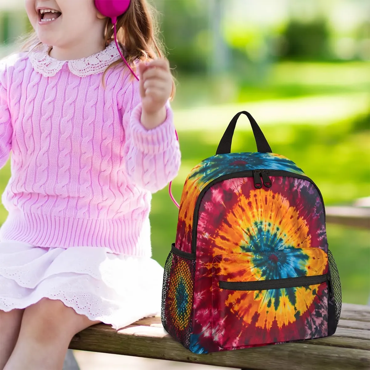 cfpolar Tie Dye Pattern Kids Backpacks for Boys Girls, Cute Toddler Backpack Preschool Kindergarten Elementary School Backpack Lightweight Mini Shoulder Bookbag Casual Daypack with Chest Strap