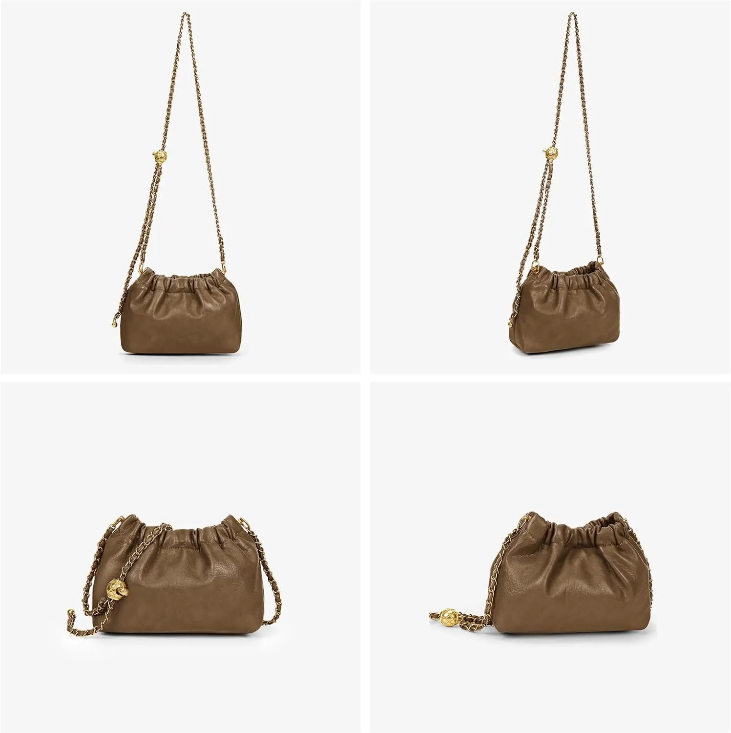 Chain Strap Genuine Leather Hobo Bag - Convertible Shoulder & Crossbody Purse