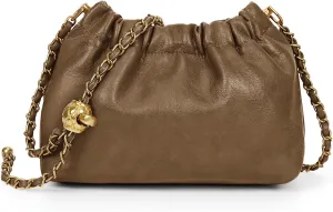 Chain Strap Genuine Leather Hobo Bag - Convertible Shoulder & Crossbody Purse