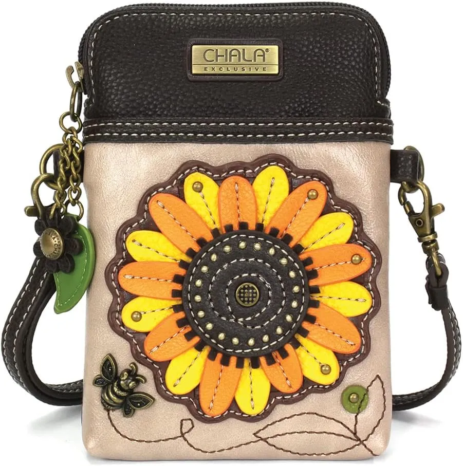 CHALA Crossbody Cell Phone Purse | Women's Wristlet Handbags with Adjustable Strap (Sepcial Edition_ Ivory Sunflower)