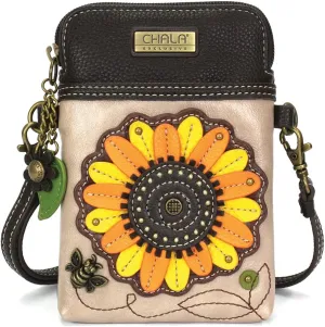 CHALA Crossbody Cell Phone Purse | Women's Wristlet Handbags with Adjustable Strap (Sepcial Edition_ Ivory Sunflower)