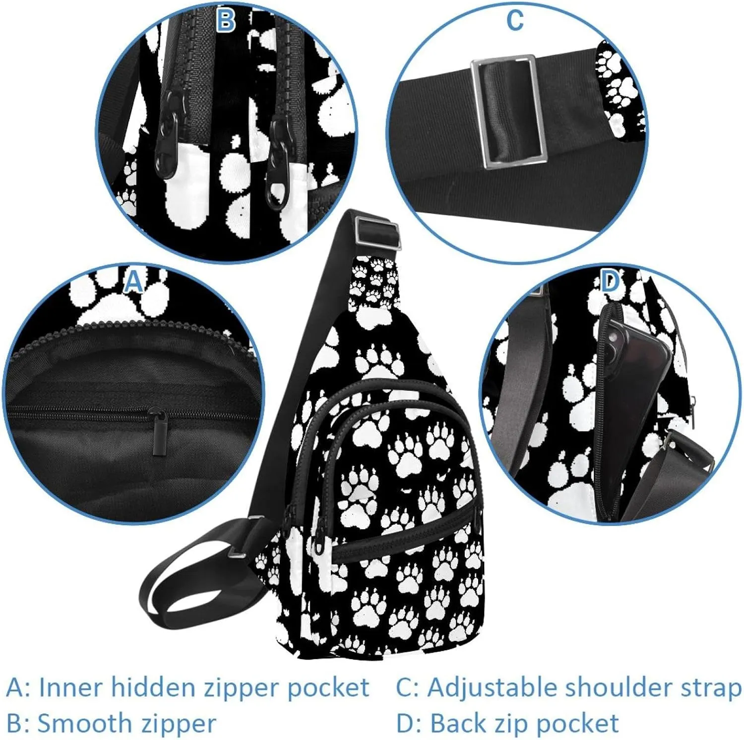 chalk dog paw print Sling Bag for Women Men Backpack Fanny Pack Crossbody Chest Travel Shoulder Belt Bags Purse Handbag
