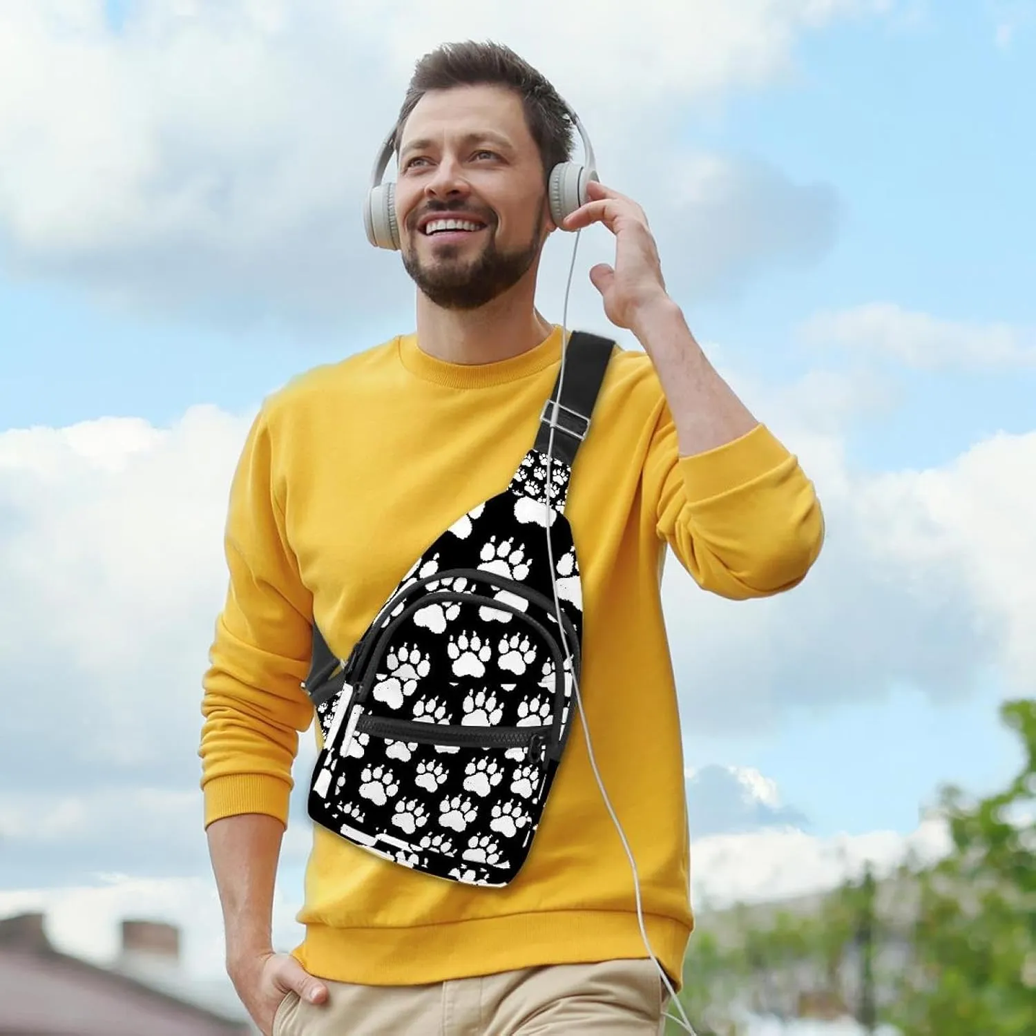 chalk dog paw print Sling Bag for Women Men Backpack Fanny Pack Crossbody Chest Travel Shoulder Belt Bags Purse Handbag