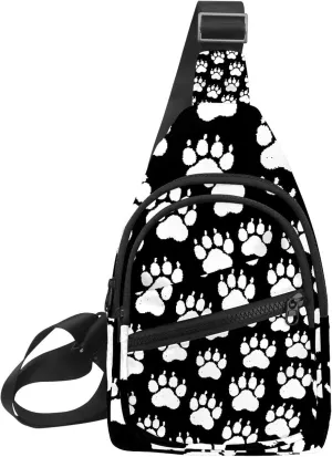 chalk dog paw print Sling Bag for Women Men Backpack Fanny Pack Crossbody Chest Travel Shoulder Belt Bags Purse Handbag