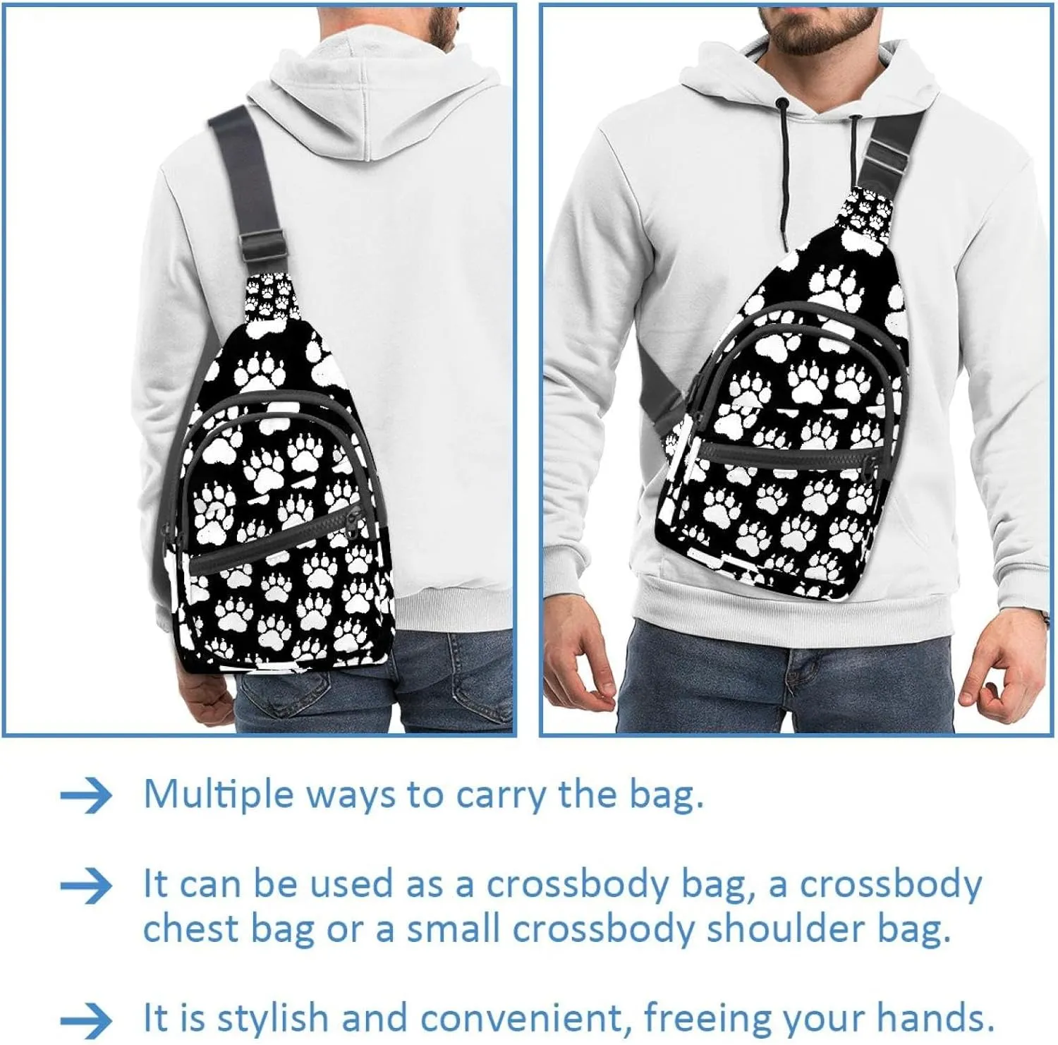 chalk dog paw print Sling Bag for Women Men Backpack Fanny Pack Crossbody Chest Travel Shoulder Belt Bags Purse Handbag