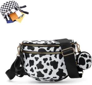 Checkered Bum Bag Crossbody, Black and White Checkered Crossbody Bag, Fanny Pack for Women with Adjustable Strap (E)