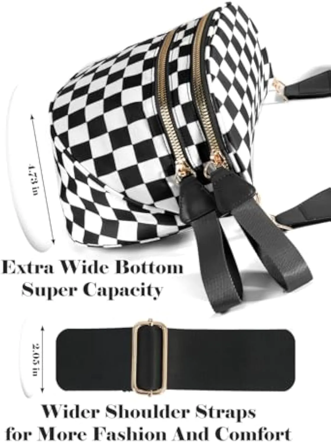 Checkered Bum Bag Crossbody, Black and White Checkered Crossbody Bag, Fanny Pack for Women with Adjustable Strap (E)