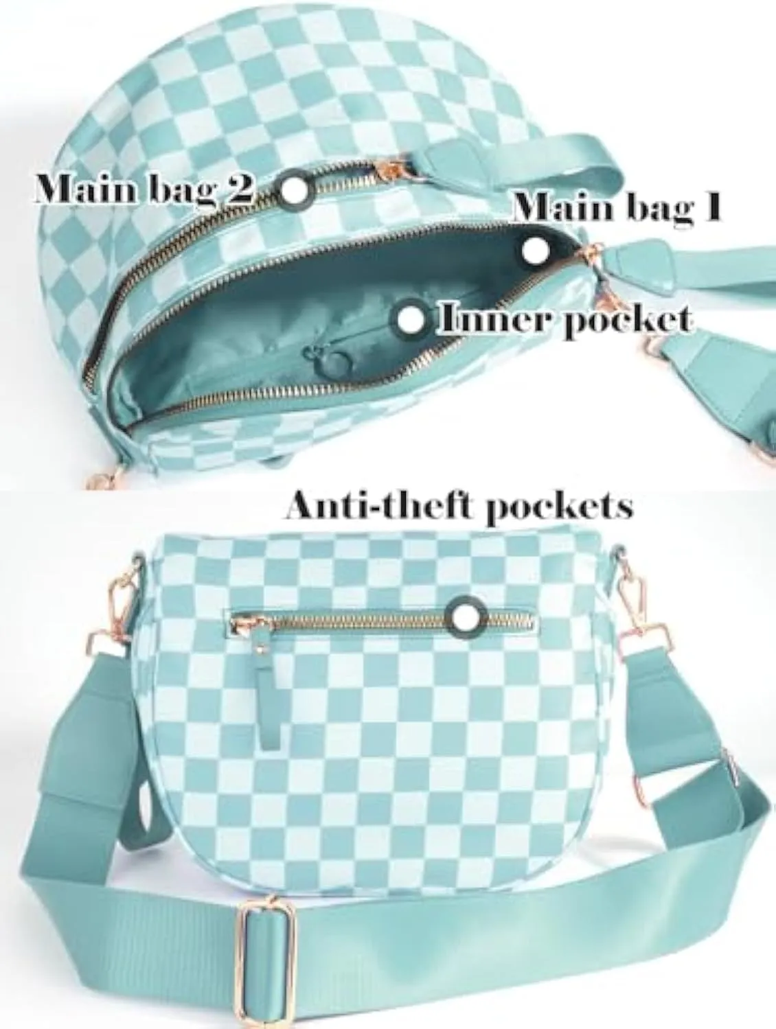 Checkered Bum Bag Crossbody, Black and White Checkered Crossbody Bag, Fanny Pack for Women with Adjustable Strap (E)
