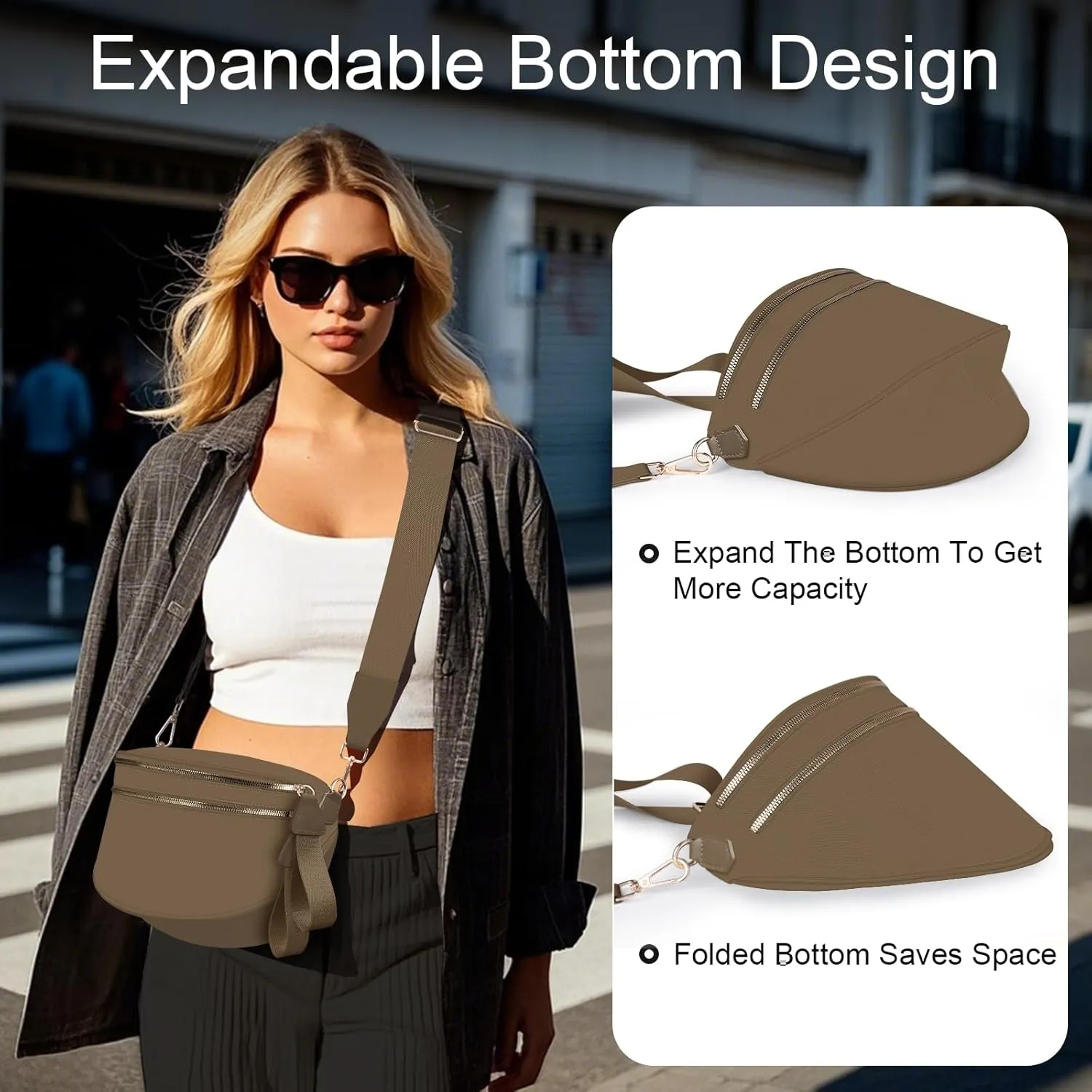 Checkered Crossbody Bag Bum Bags for Women Large Nylon Checkered Purse Fanny Packs Sling Bag, Bonus with a Extra Strap