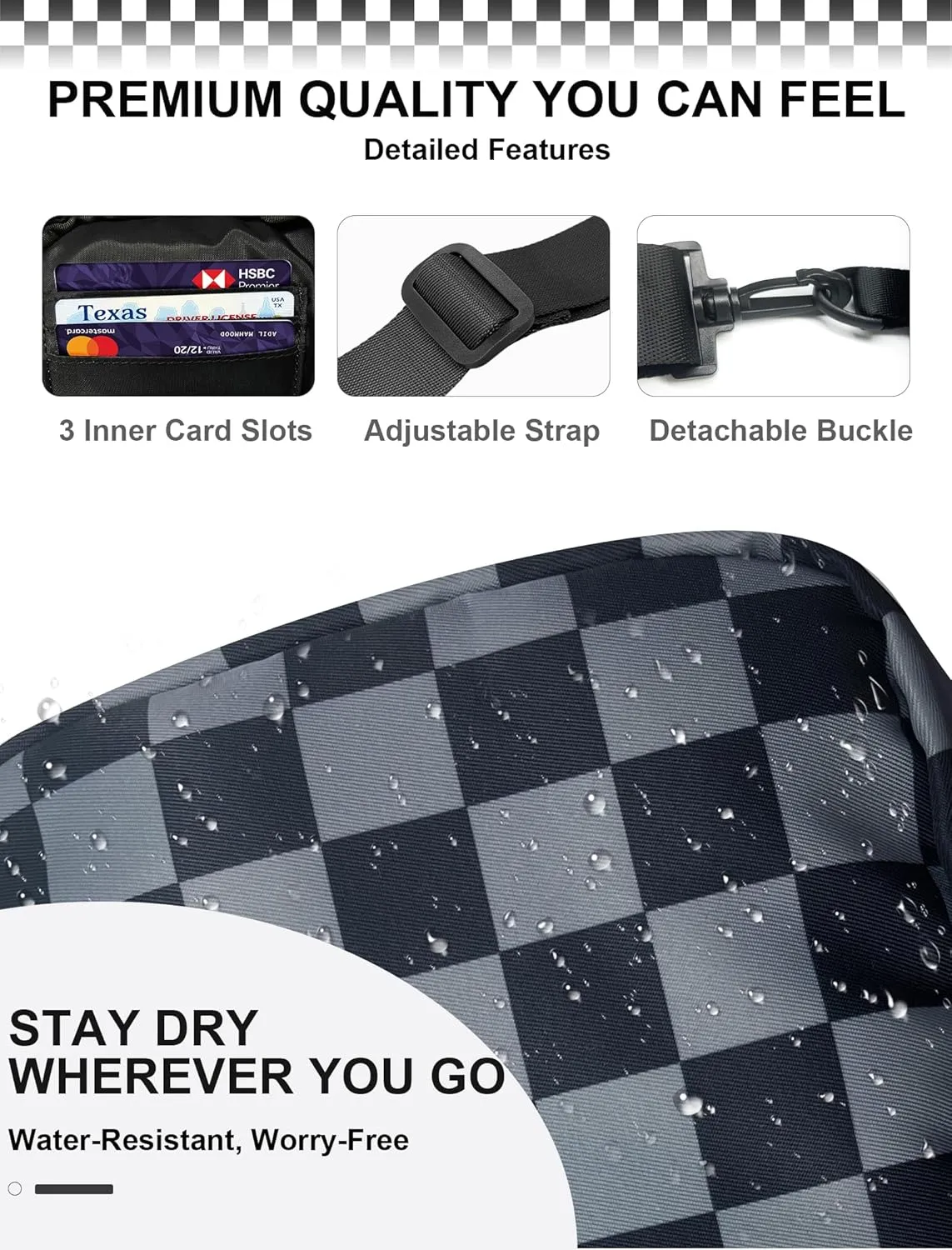 Checkered Sling Bag for Women, Spacious Checkered Crossbody Bag Shoulder Bag Purse with Adjustable Strap, Travel