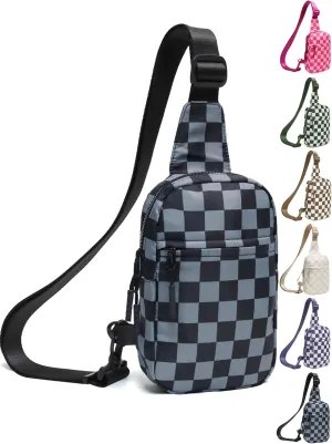 Checkered Sling Bag for Women, Spacious Checkered Crossbody Bag Shoulder Bag Purse with Adjustable Strap, Travel