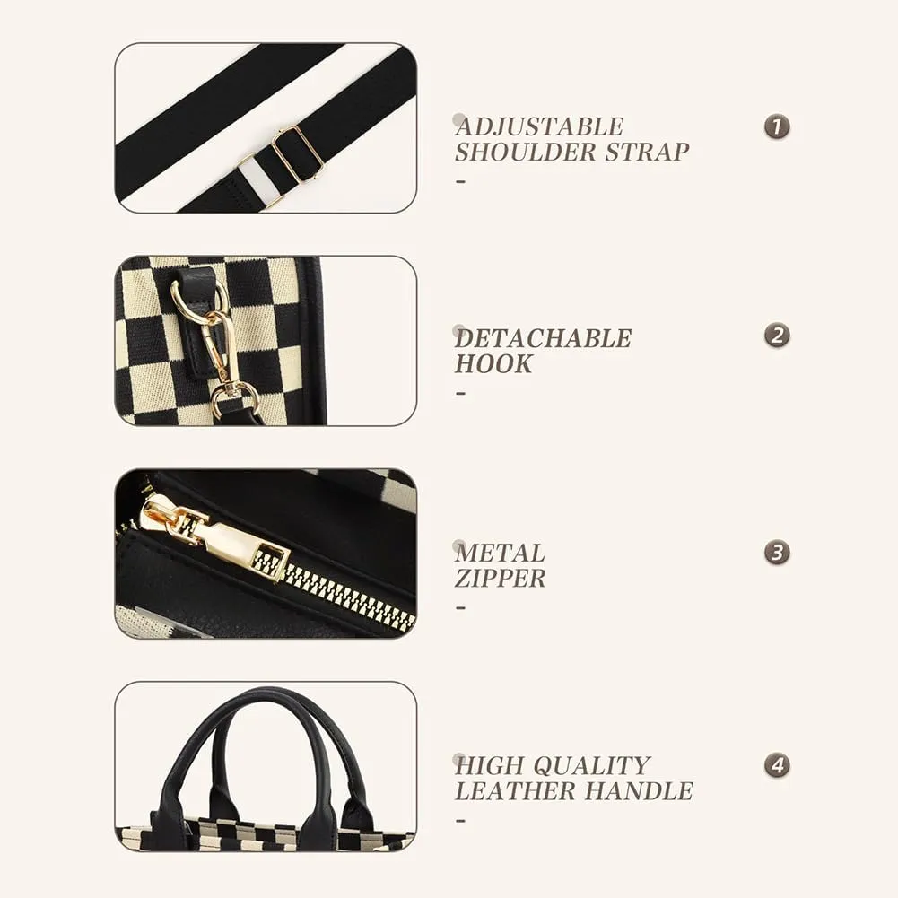 Checkered Tote Bag for Women - Plaid Handbag Checkerboard Crossbody Shoulder Bag Trendy Checkered Work Tote Purse
