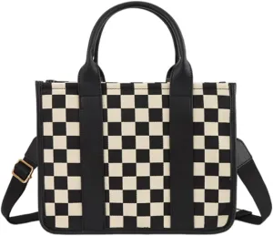 Checkered Tote Bag for Women - Plaid Handbag Checkerboard Crossbody Shoulder Bag Trendy Checkered Work Tote Purse