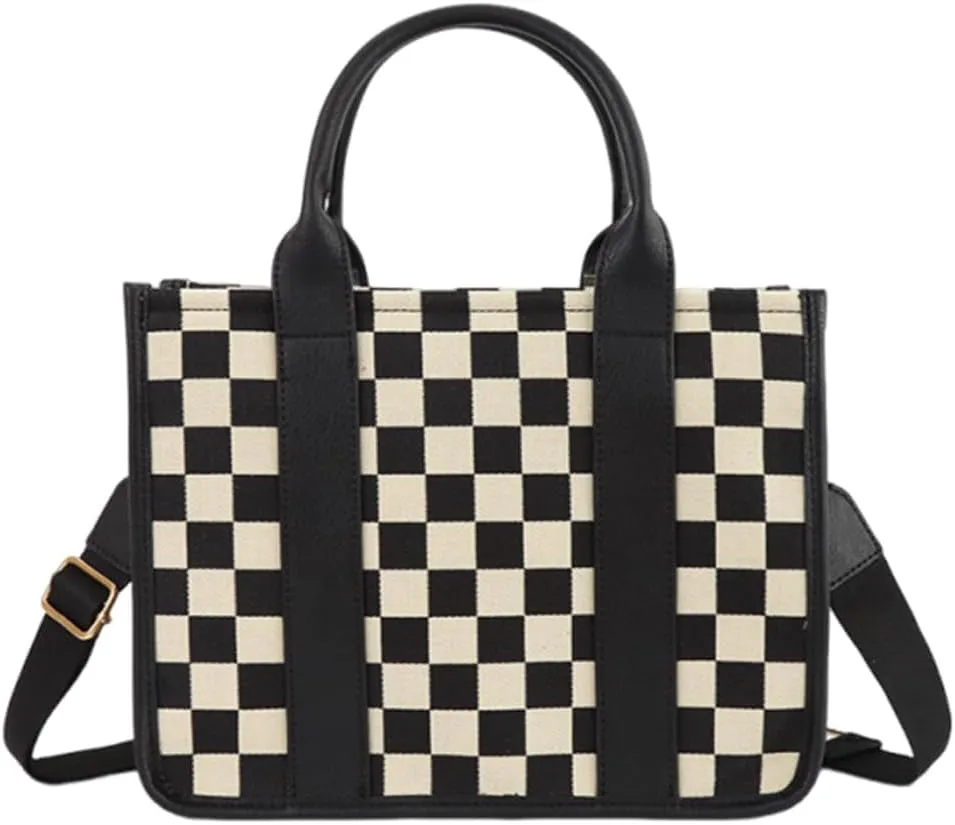 Checkered Tote Bag for Women - Plaid Handbag Checkerboard Crossbody Shoulder Bag Trendy Checkered Work Tote Purse