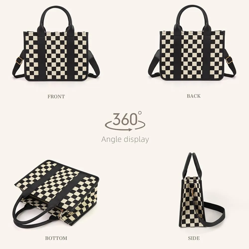 Checkered Tote Bag for Women - Plaid Handbag Checkerboard Crossbody Shoulder Bag Trendy Checkered Work Tote Purse
