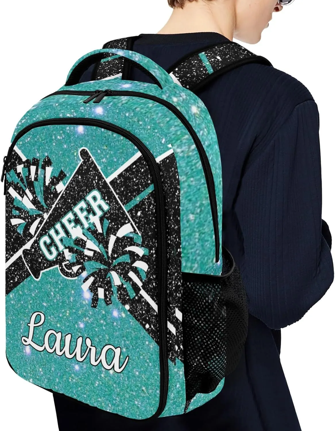 Cheer Cheerleader Backpack Cheerleading Bags Custom Name Book Bag for Cheer Team Coaches Gift (Light Blue)