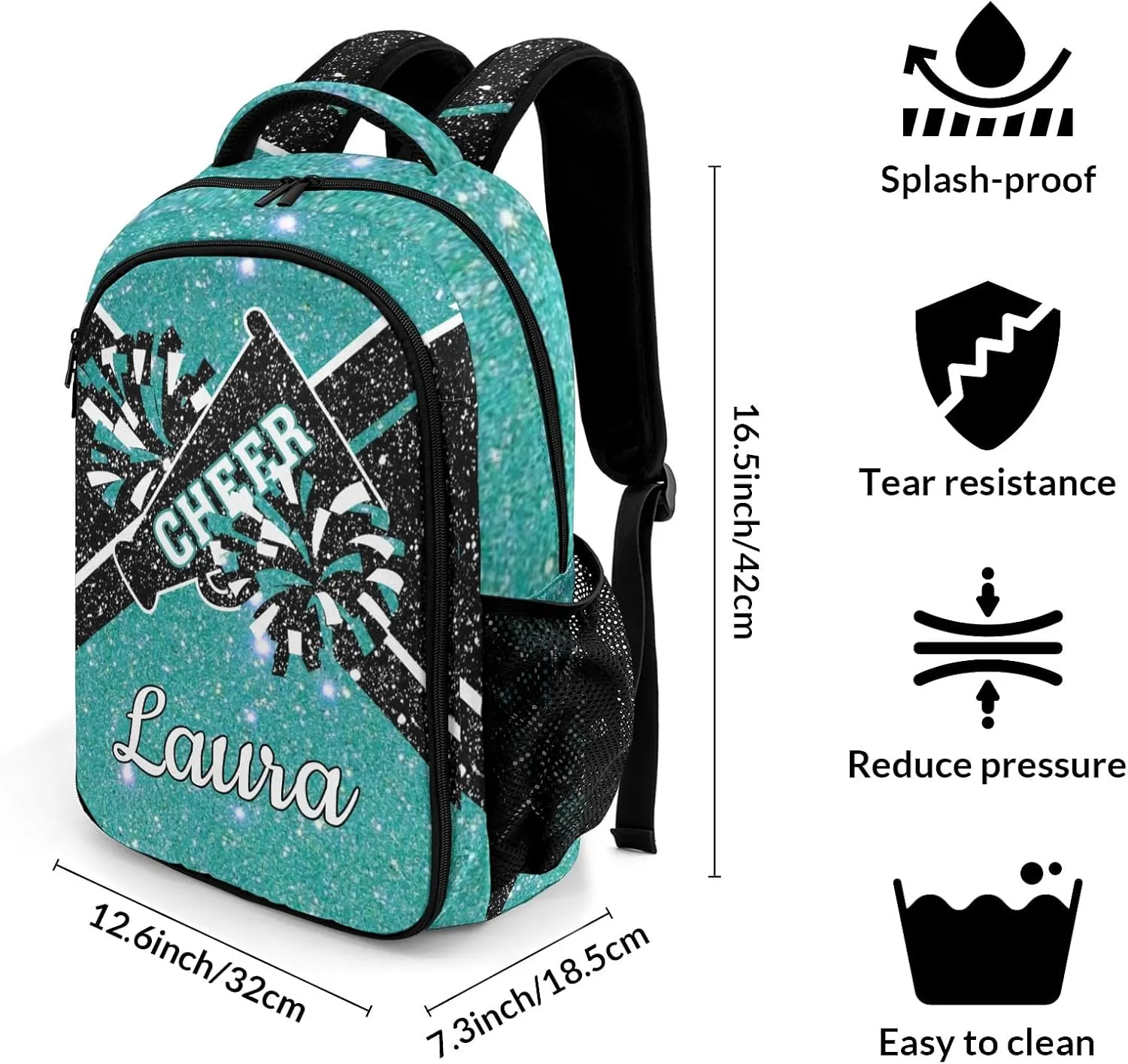Cheer Cheerleader Backpack Cheerleading Bags Custom Name Book Bag for Cheer Team Coaches Gift (Light Blue)